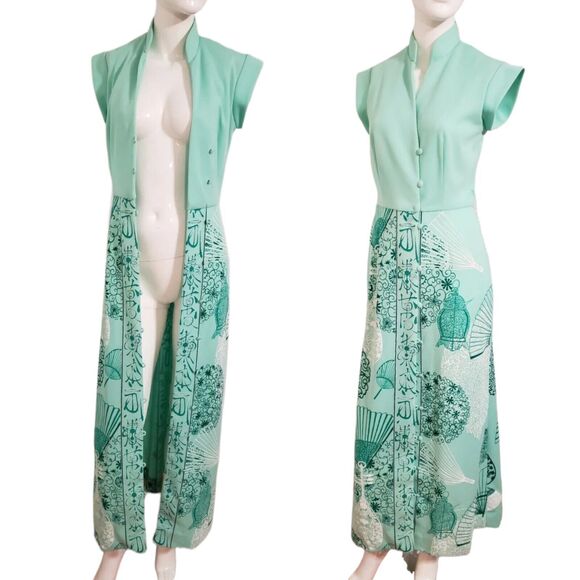 Vintage 70s Alfred Shaheen Hawaii Maxi Boho Hippie Hostess Dress Jacket Sz S - Picture 1 of 12